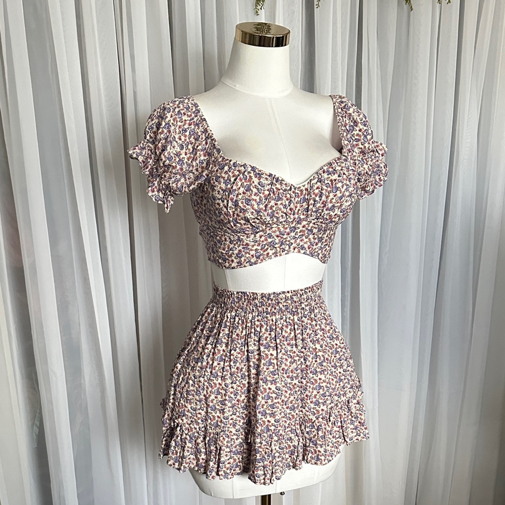 Boho Blush Floral Print Crop Top and Skirt Set